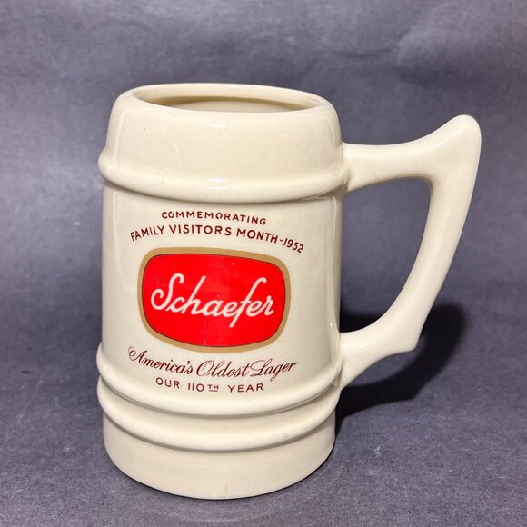 Vtg Schaefer Ceramic Pottery Beer Stein Mug Wheeling Ivory Barware Souvenir 50s - Picture 7 of 15